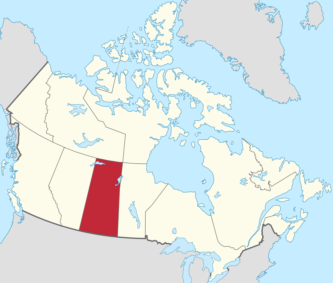 Map of Canada with Saskatchewan coloured red